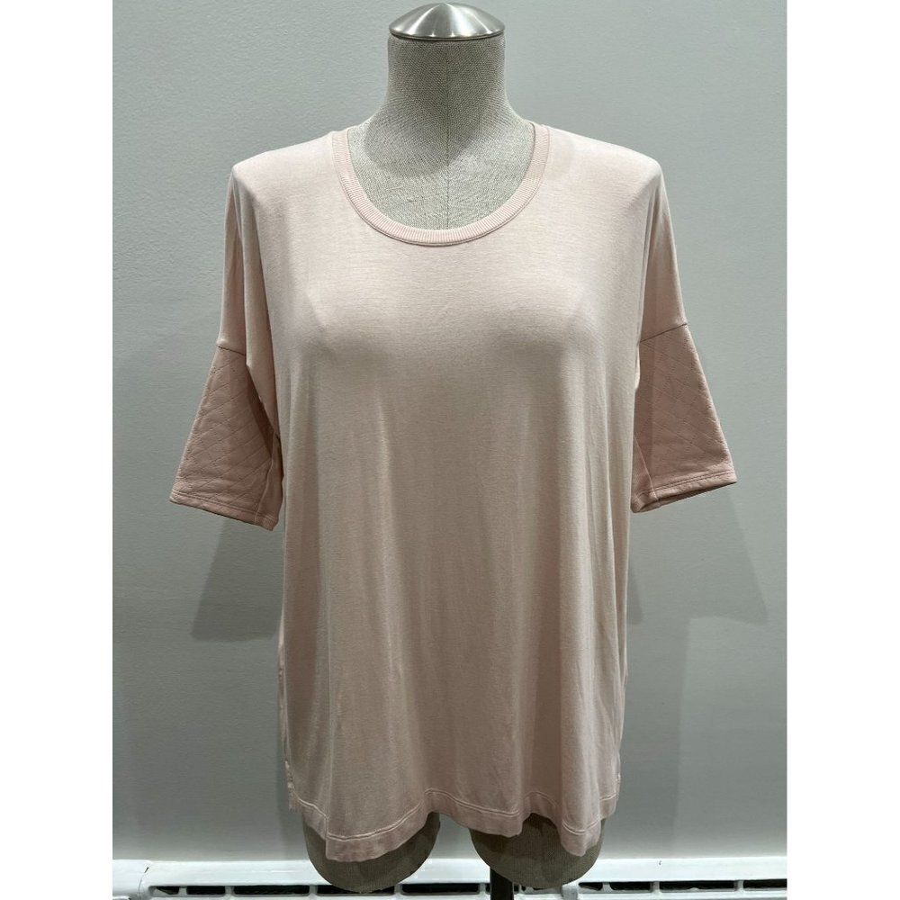 Club Monaco Regan Tee Faux Leather Sleeves in Pink Size S